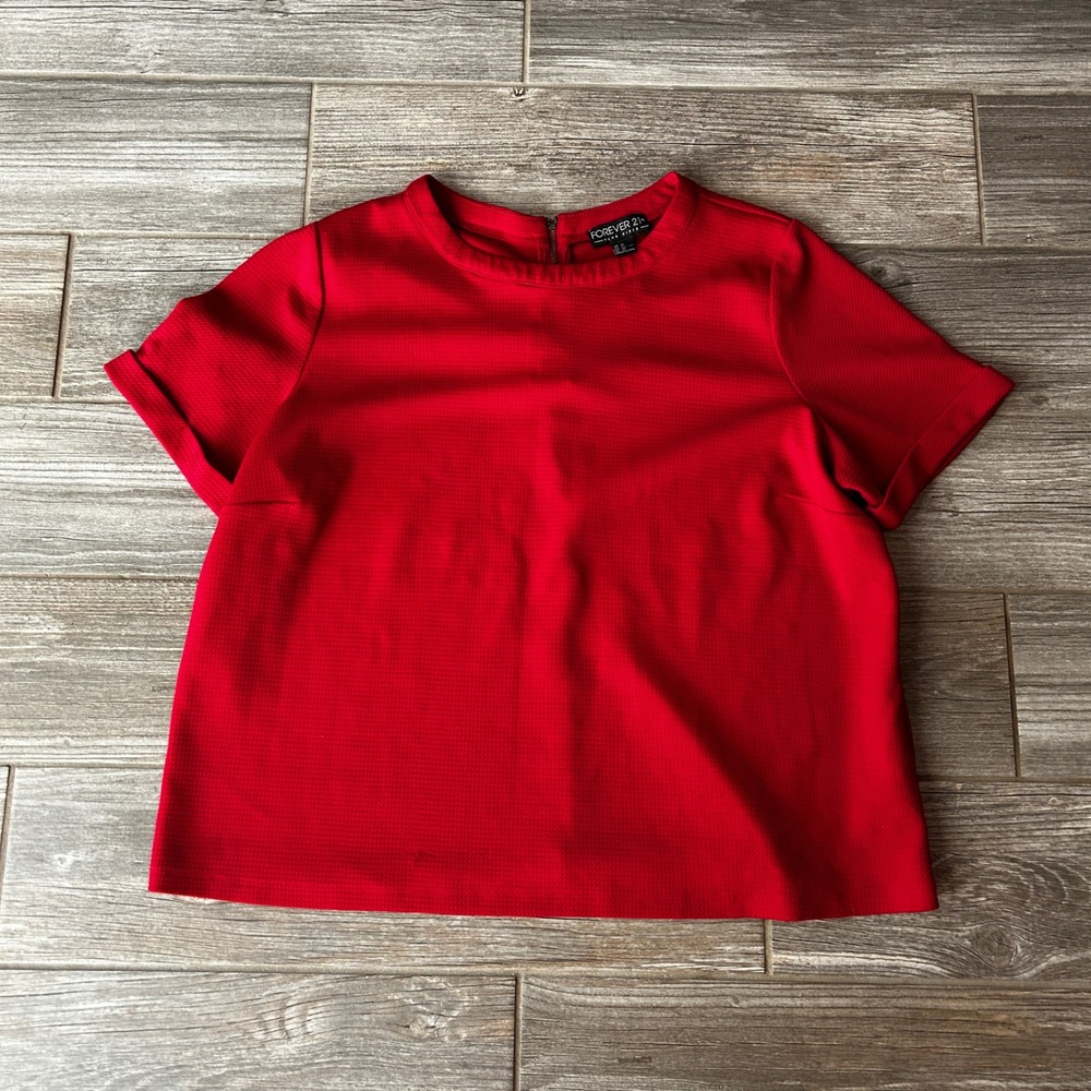 FOREVER 21 PLUS Red Textured Cap Sleeve Cropped Top Women's 2X Valentine's Day